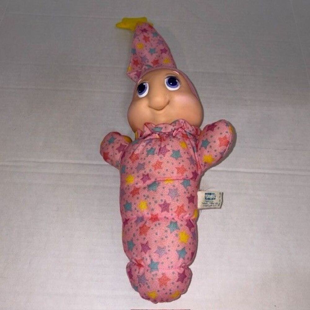 Vintage Playskool 1988 Glow Worm Plush Doll Pink W/ Stars Pajamas Gloworm Works